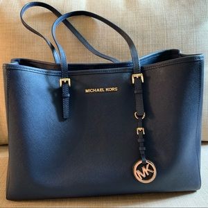 Michael Kors Saffiano Leather Tote Bag Navy Blue